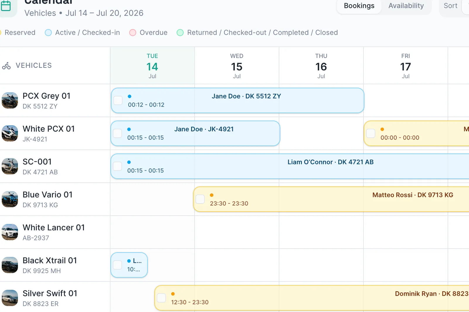 Calendar Bookings