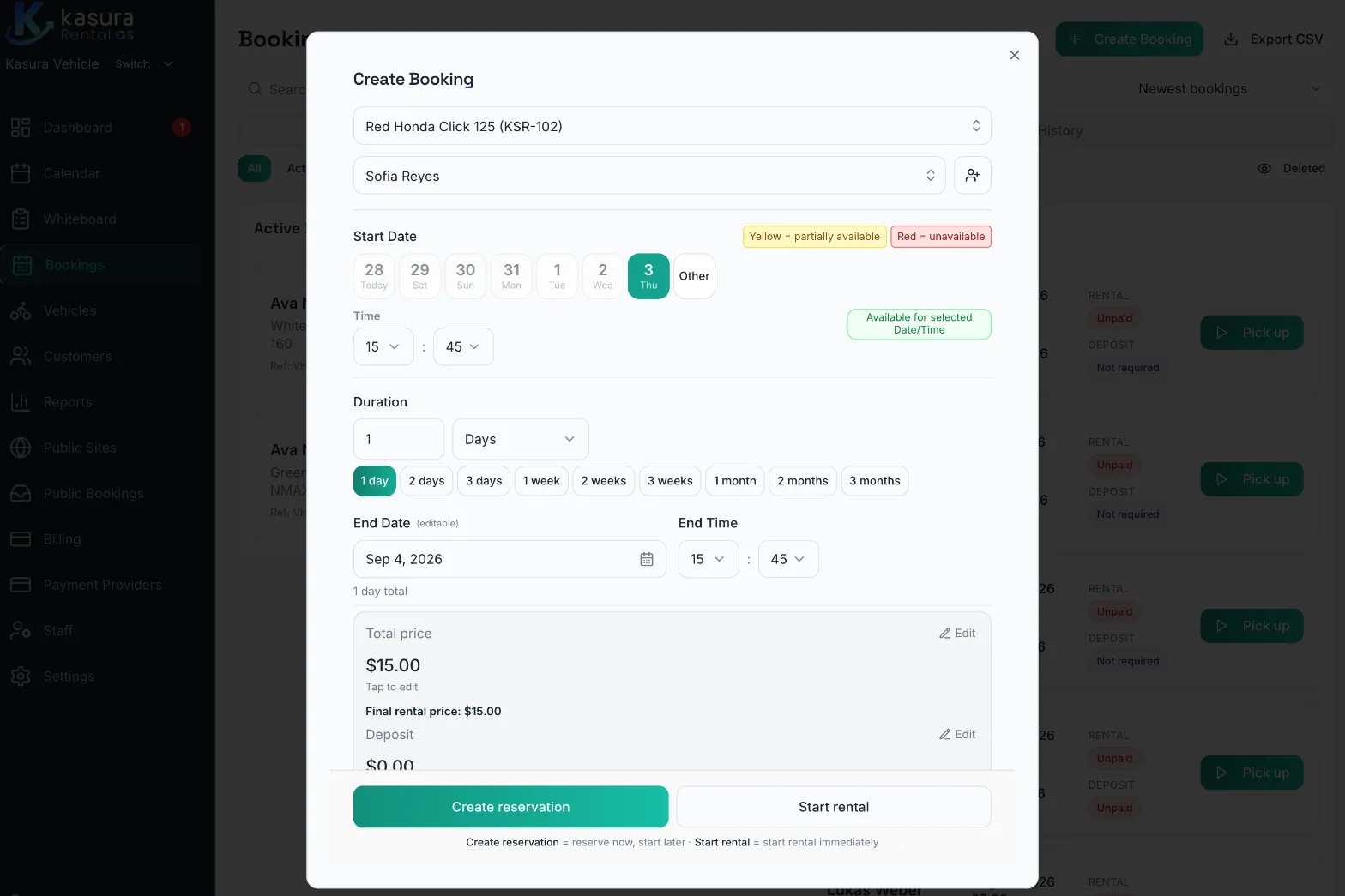 Create Booking