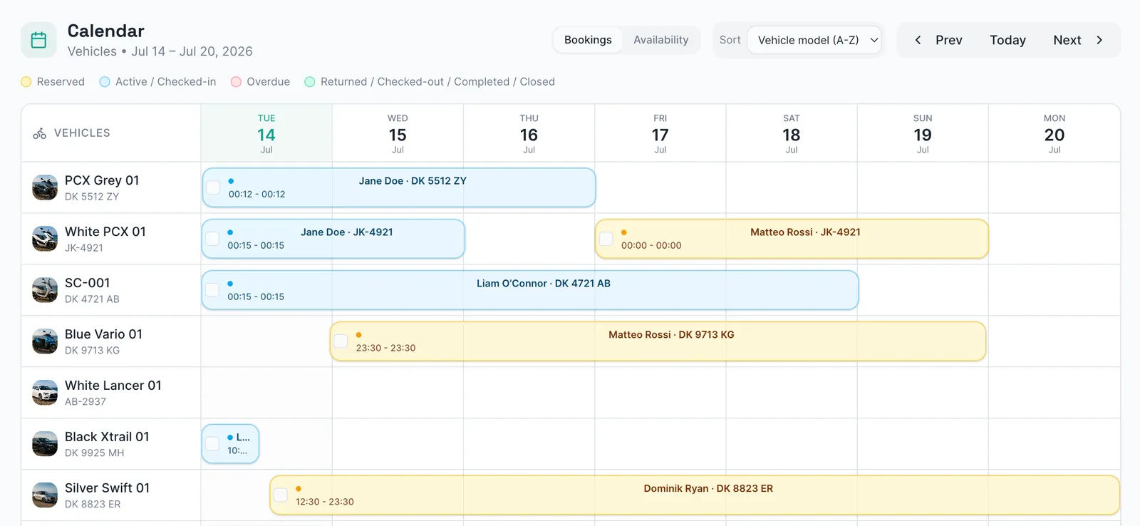 Kasura bookings calendar timeline